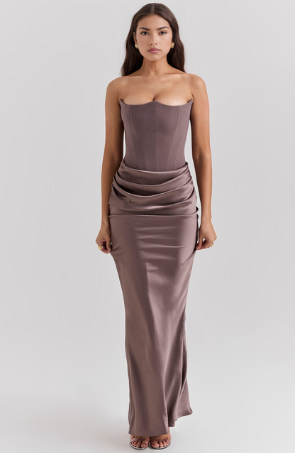 Brigitte | Effortless Strapless Bodycon Drape Dress
