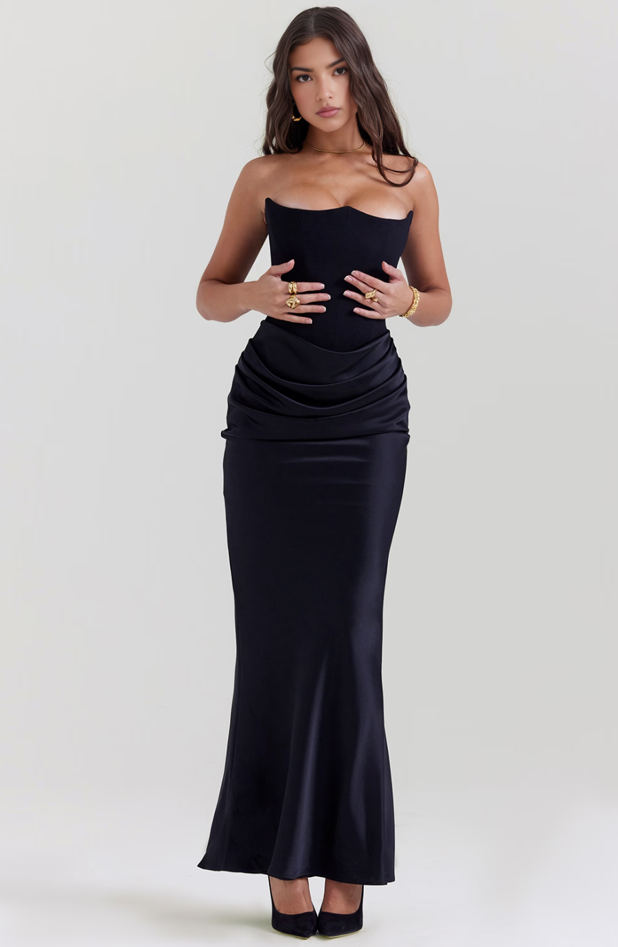 Brigitte | Effortless Strapless Bodycon Drape Dress