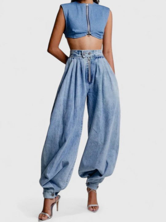 Peppina | Everyday High-Waist Pleated Stretch Jeans