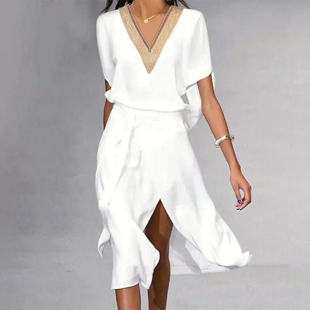 Ana | Coastal Wrap-Style V-Neck Fit Dress