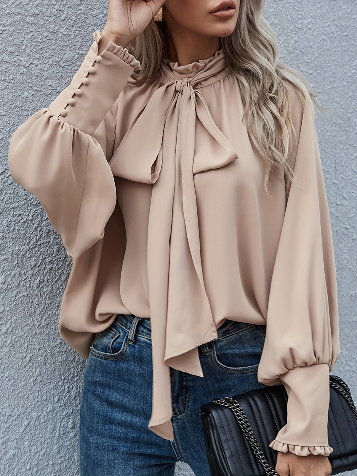 Tallulah | Tie Neck Ruffle Cuff Blouse