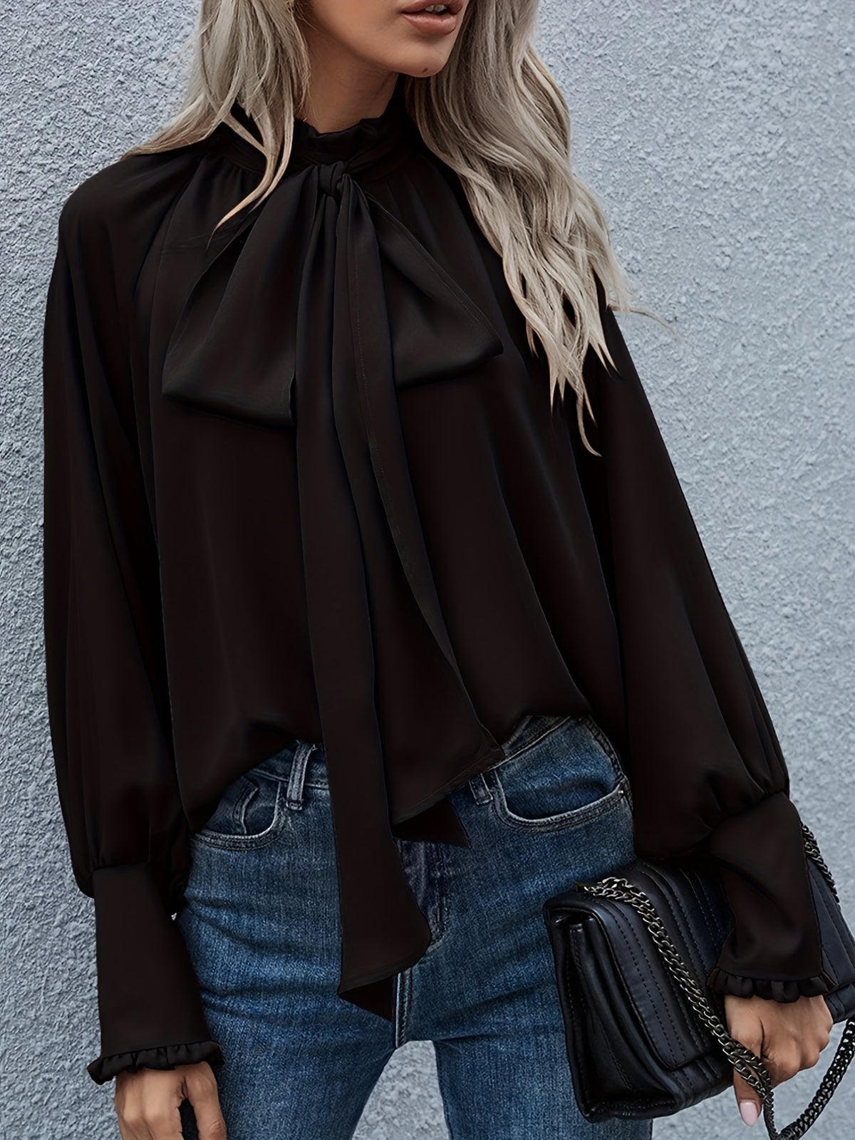 Tallulah | Tie Neck Ruffle Cuff Blouse