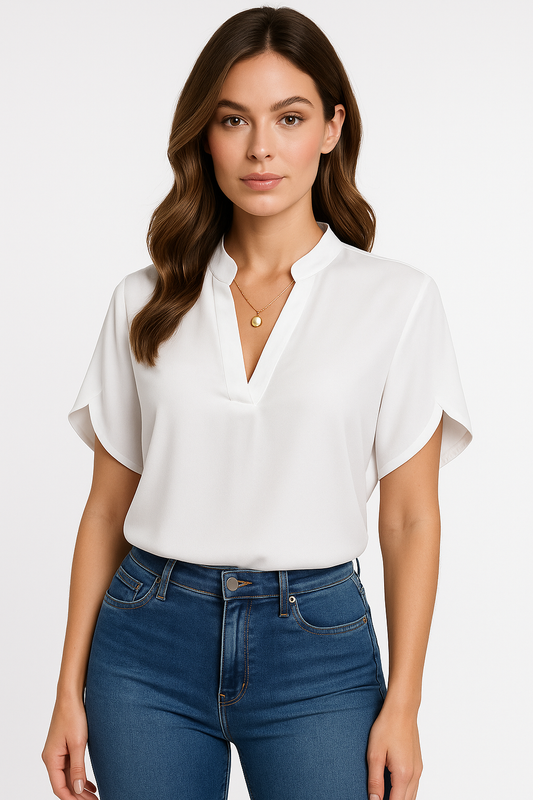 Ivy | Mandarin Collar V Neck Work Blouse