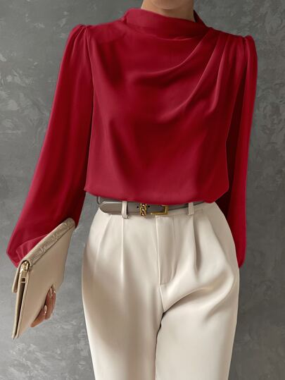 Odette | Satin Bishop Sleeve Blouse