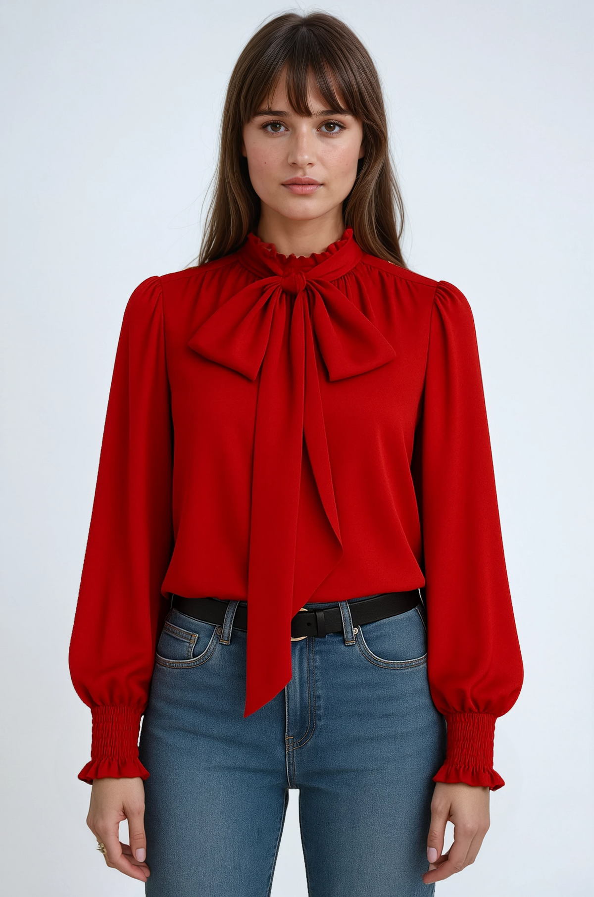 Tallulah | Tie Neck Ruffle Cuff Blouse