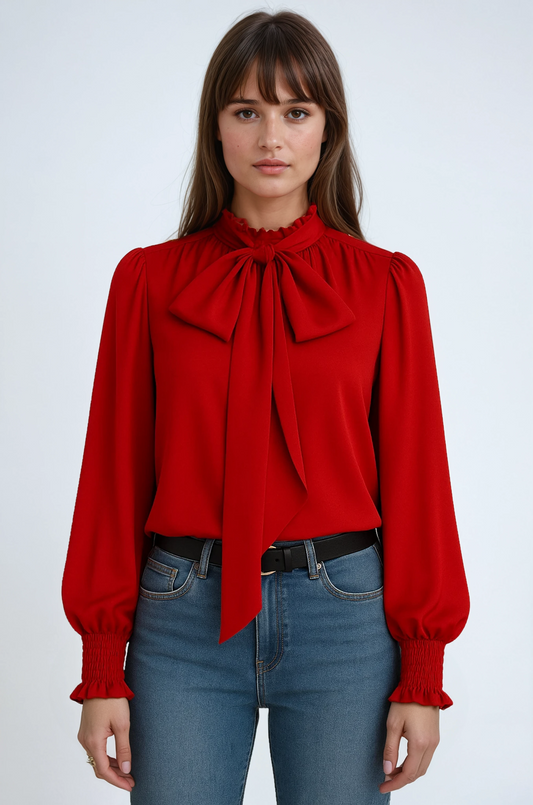 Tallulah | Tie Neck Ruffle Cuff Blouse