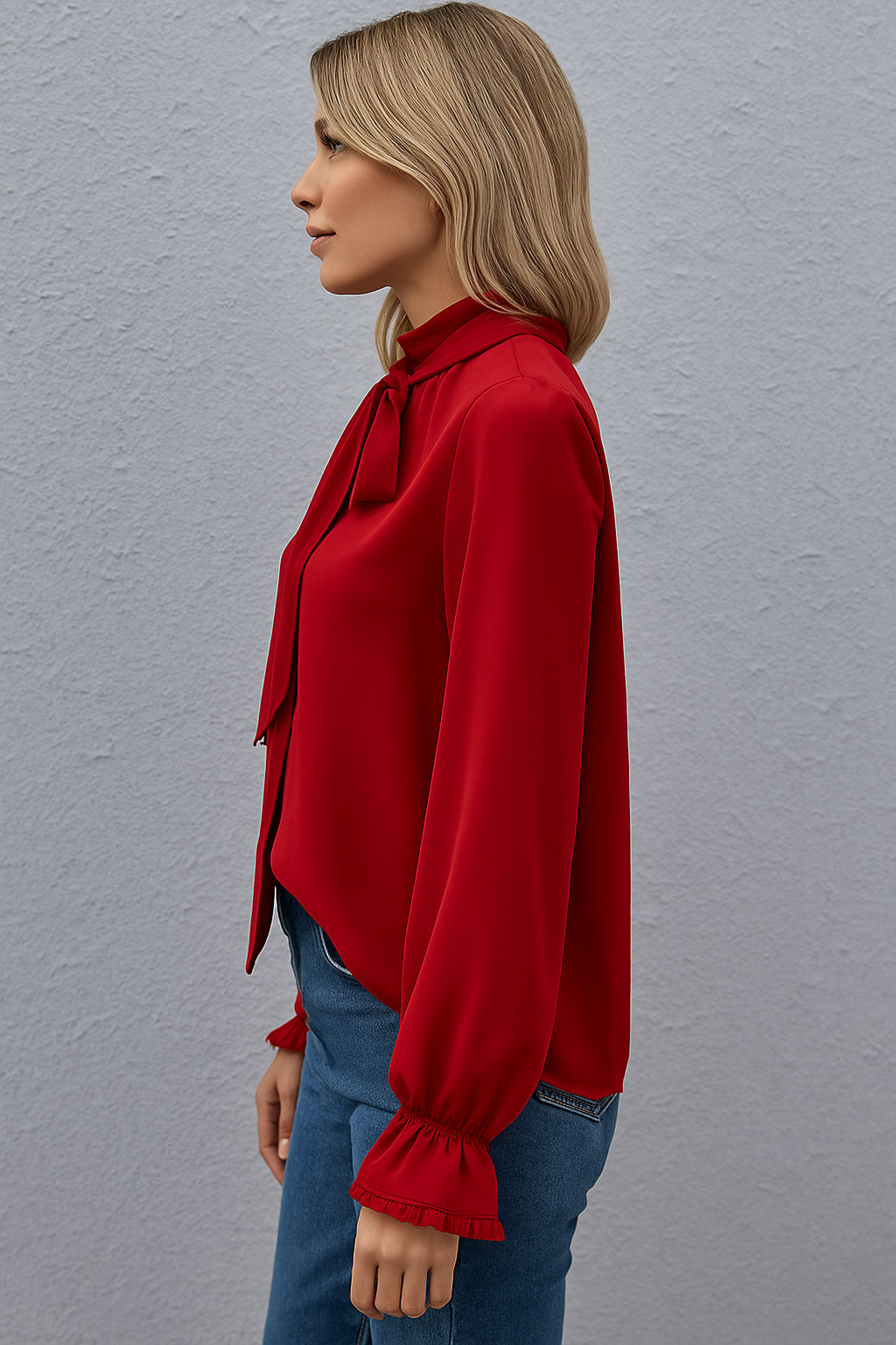 Tallulah | Tie Neck Ruffle Cuff Blouse