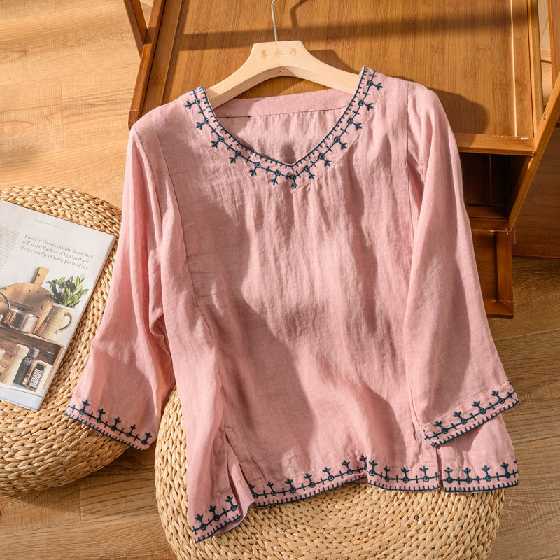 Mary(TM) | Weekend Embroidered Pattern Drape Blouse