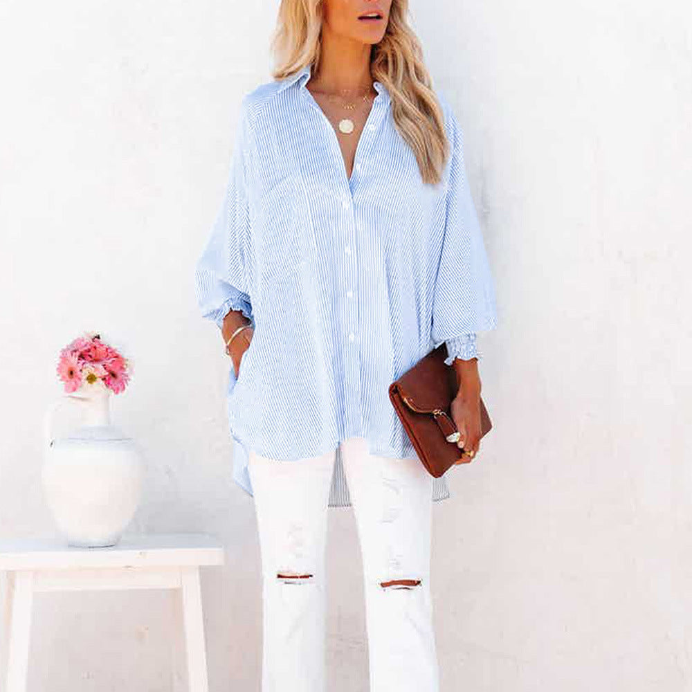 Skye | Sky-Blue Pinstripe Top