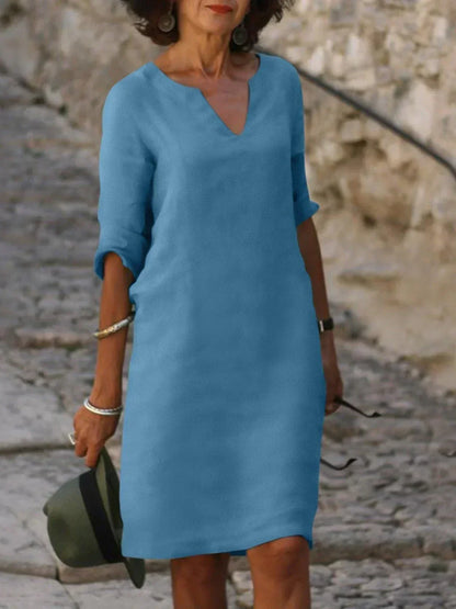 Albina | Coastal V-Neck Pleated Craftsmanship Dress