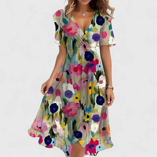 Diamante | City V-Neck Floral Finish Dress