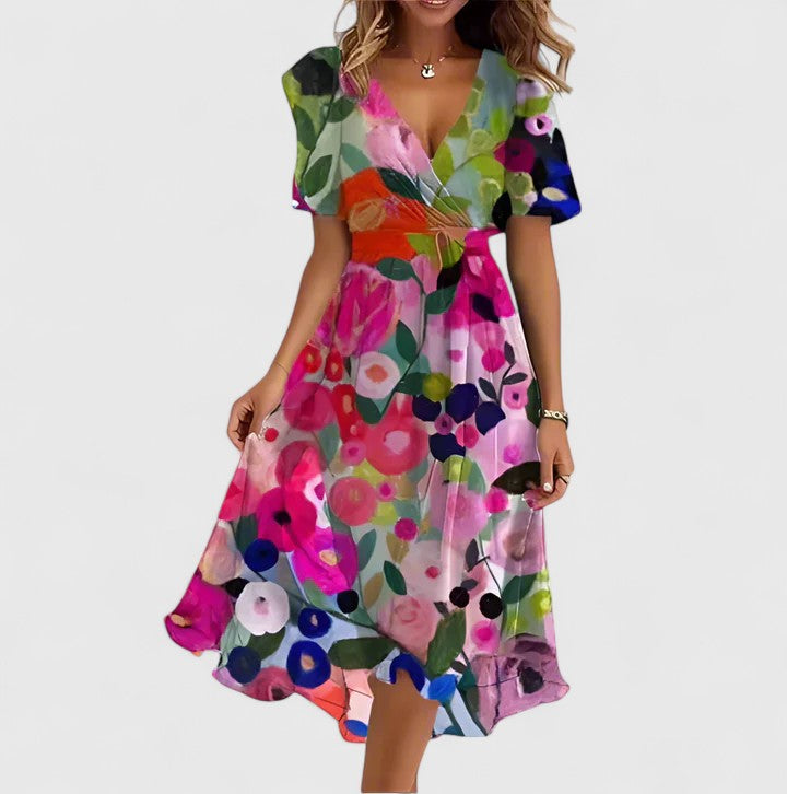 Diamante | City V-Neck Floral Finish Dress