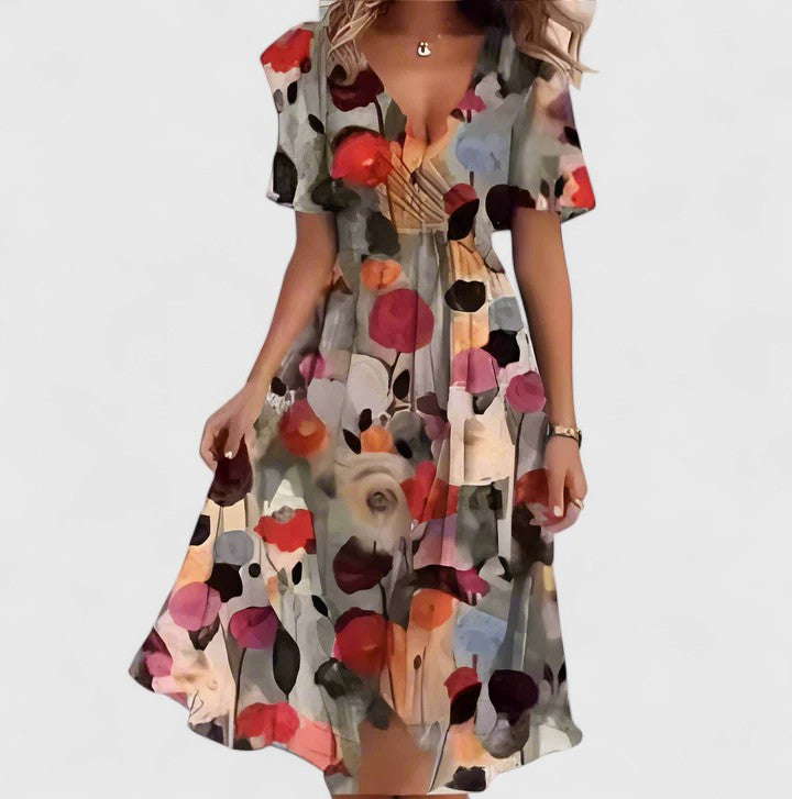 Diamante | City V-Neck Floral Finish Dress
