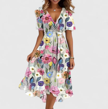Diamante | City V-Neck Floral Finish Dress