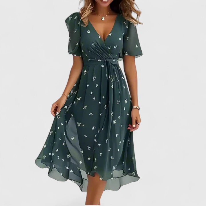 Diamante | City V-Neck Floral Finish Dress
