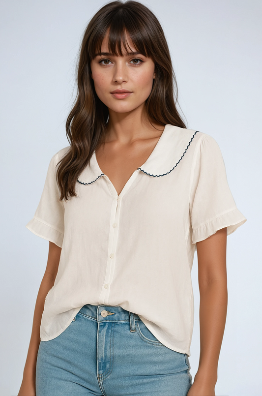 Wren | Scalloped Collar Ruffle Sleeve Blouse