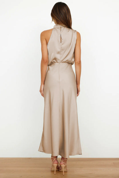 Leonilda | Warm-Weather Satin Halter Flair Dress