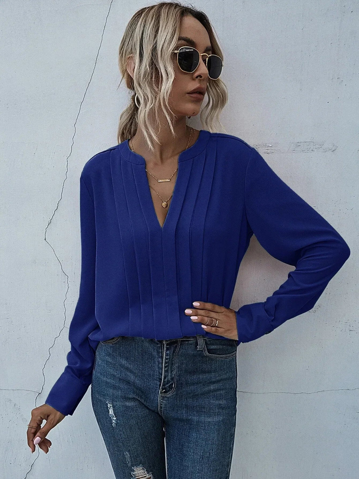 Seona(TM) | Desk-to-Dinner Pleated Sleek Style Blouse