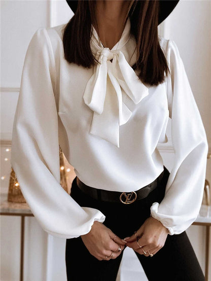 Chiaramonte | Layering Bow-Collar Long-Sleeve Silhouette Blouse