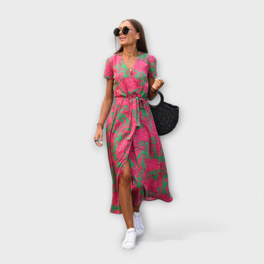 Renee | Coastal Belted Maxi Design Dress