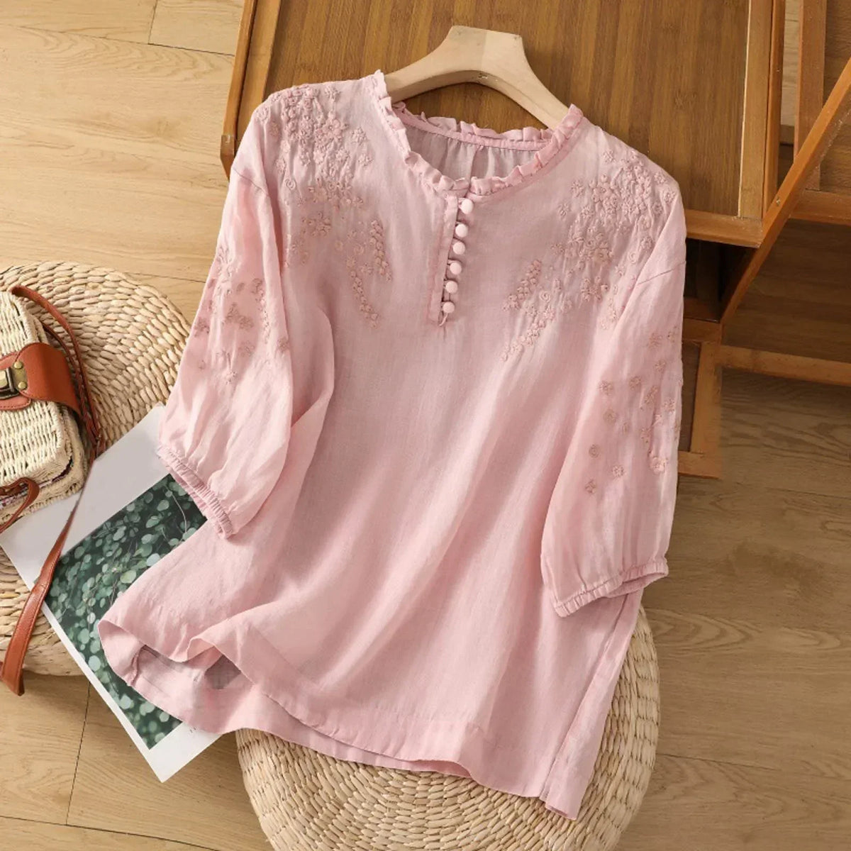 Aurore | Wardrobe-Staple Floral button-front Drape Blouse