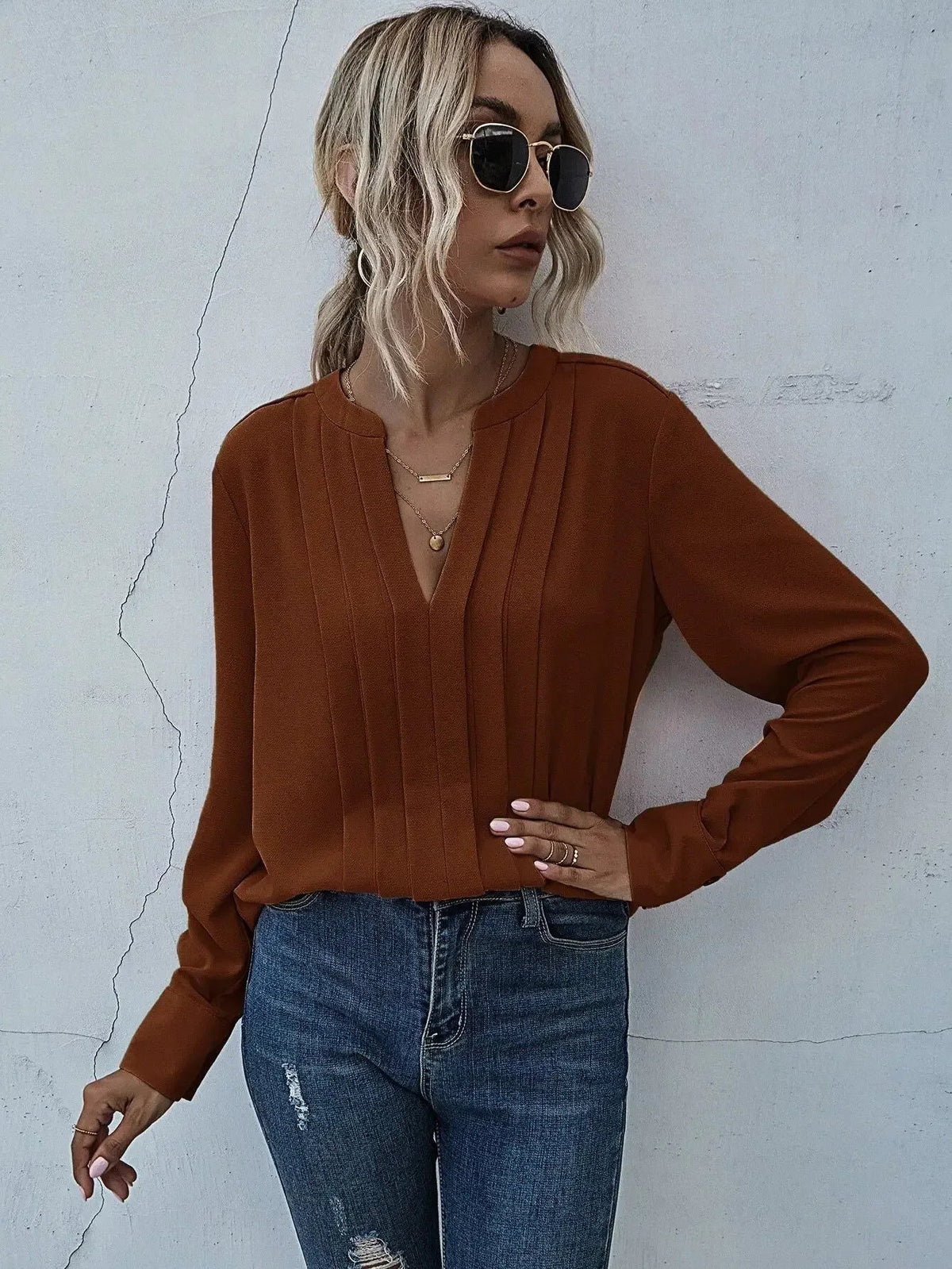 Seona(TM) | Desk-to-Dinner Pleated Sleek Style Blouse