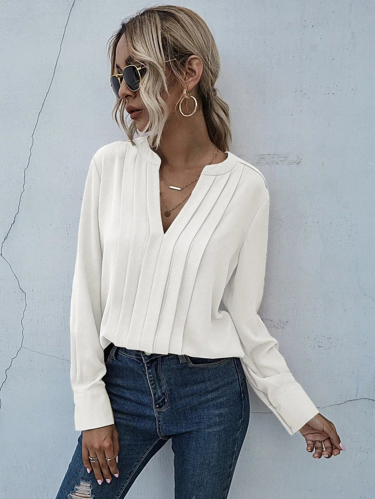 Seona(TM) | Desk-to-Dinner Pleated Sleek Style Blouse