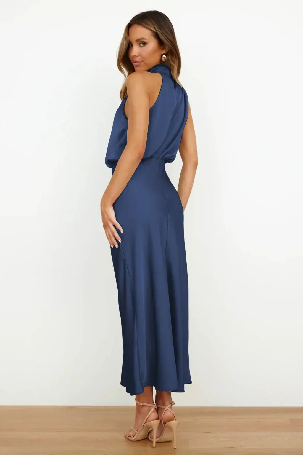 Leonilda | Warm-Weather Satin Halter Flair Dress