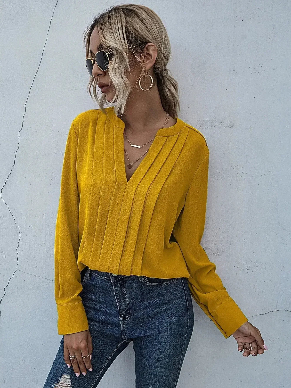 Seona(TM) | Desk-to-Dinner Pleated Sleek Style Blouse