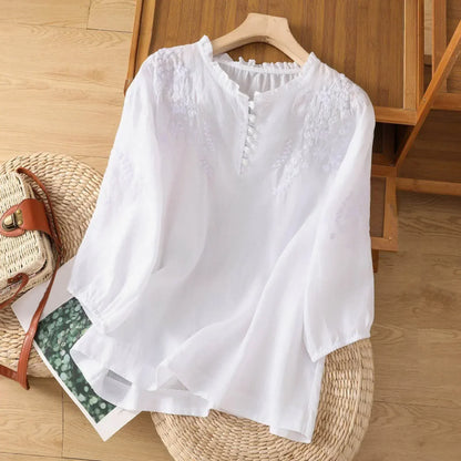 Aurore | Wardrobe-Staple Floral button-front Drape Blouse