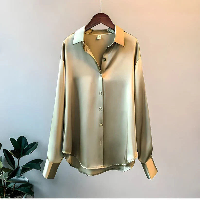 Josie | Silk Satin Long Sleeve Blouse
