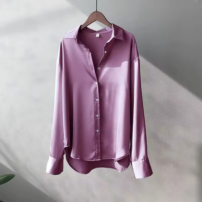 Josie | Silk Satin Long Sleeve Blouse