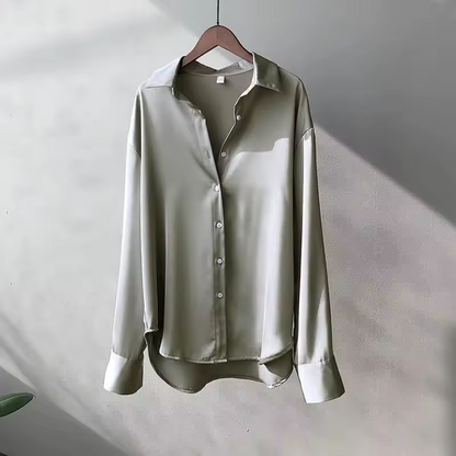 Josie | Silk Satin Long Sleeve Blouse