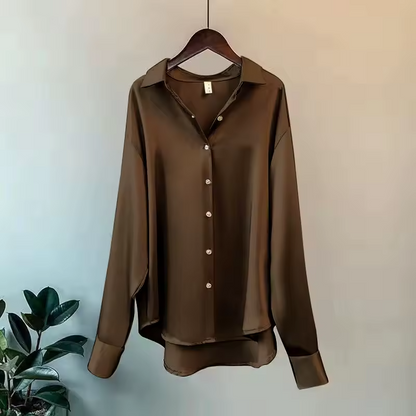 Josie | Silk Satin Long Sleeve Blouse