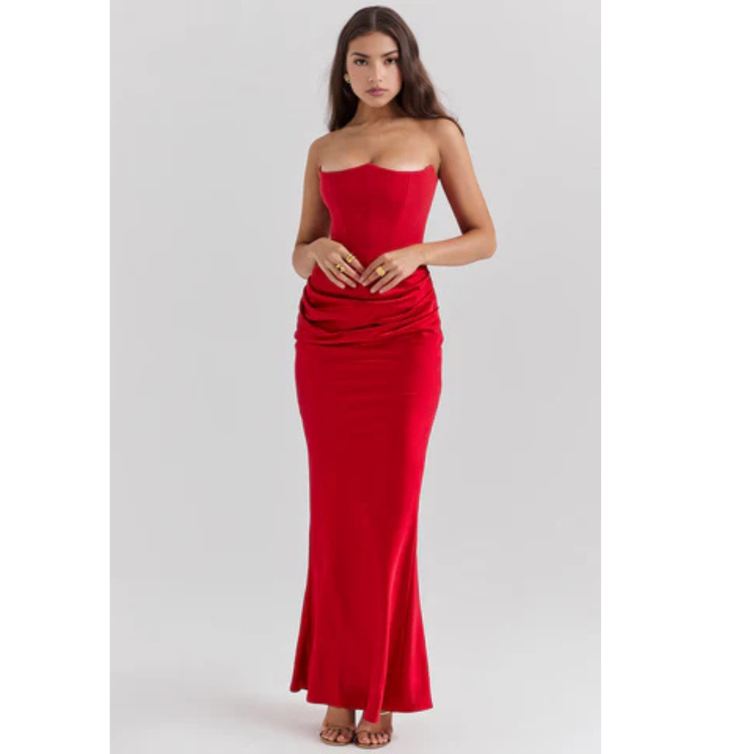 Brigitte | Effortless Strapless Bodycon Drape Dress