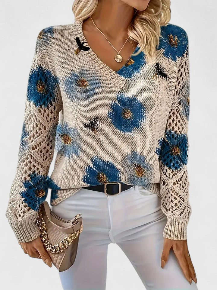 Ameriga | Cold-Weather V-Neck Floral Versatility Cardigan