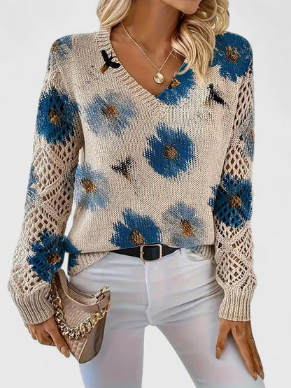 Ameriga | Cold-Weather V-Neck Floral Versatility Cardigan