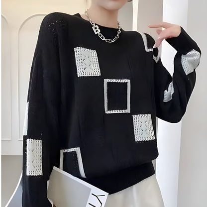 Asoliva | Cold-Weather Square Pattern Coziness Sweater