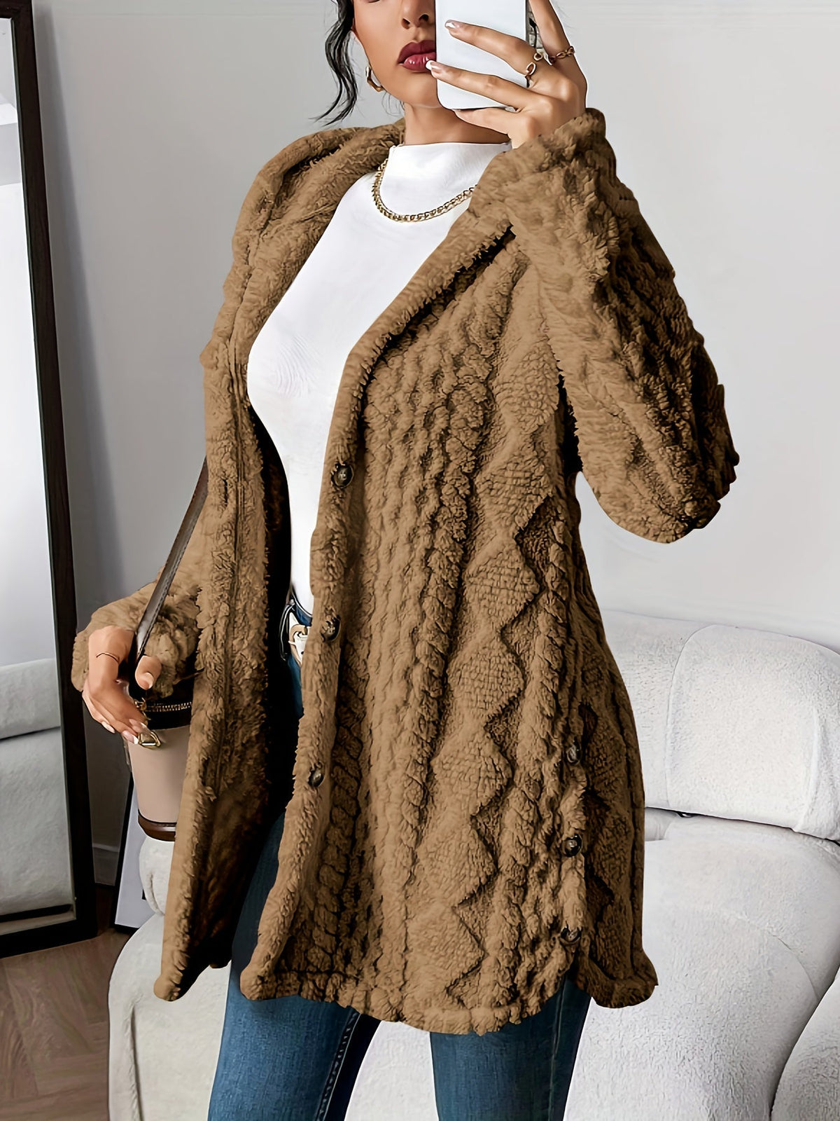 Asinda | Transitional Plush Hooded Coziness Cardigan