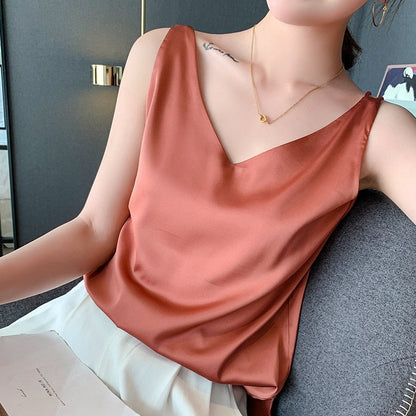 Zaylee | Warm-Weather Satin V-Neck Comfort Top