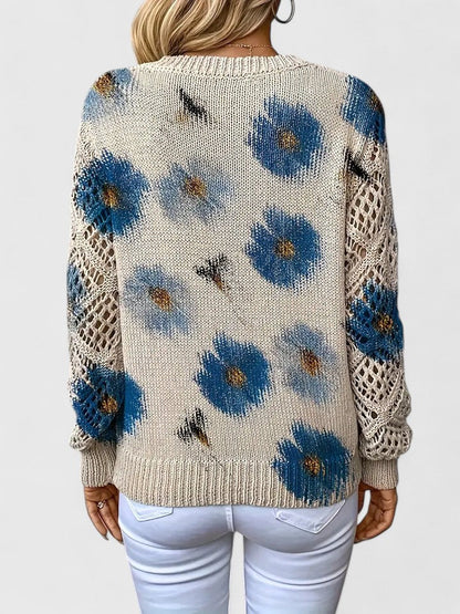 Ameriga | Cold-Weather V-Neck Floral Versatility Cardigan