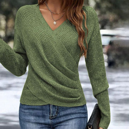 Arzia | Cold-Weather Wrap V-Neck Texture Sweater