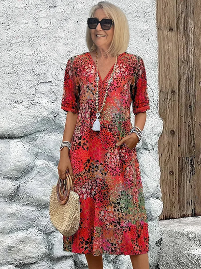 Simona | Garden-Party Vibrant Midi Finish Dress