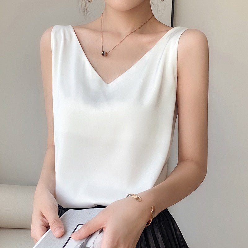 Zaylee | Warm-Weather Satin V-Neck Comfort Top