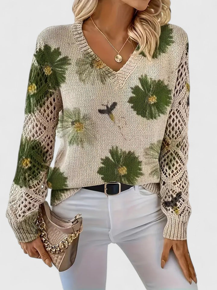 Ameriga | Cold-Weather V-Neck Floral Versatility Cardigan