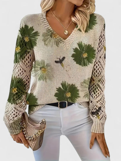 Ameriga | Cold-Weather V-Neck Floral Versatility Cardigan