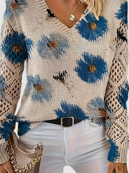 Ameriga | Cold-Weather V-Neck Floral Versatility Cardigan