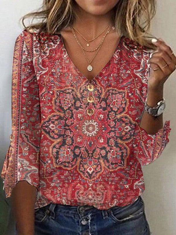 Bruna | Weekend Boho Print Silhouette Blouse