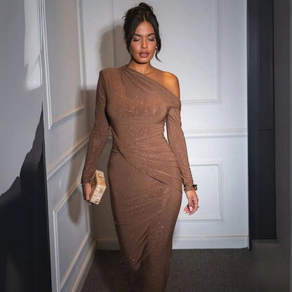 Fabiola | Everyday One-Shoulder Glitter Charm Dress