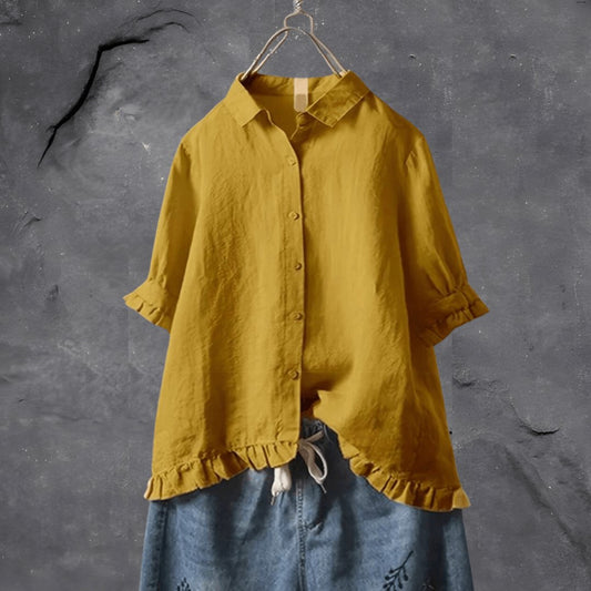 Arena | Polished Button-Front Collared Cut Blouse